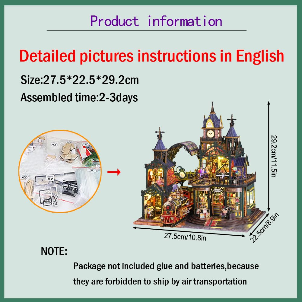 Miniaturowy zestaw do samodzielnego wykonania, drewniany domek dla lalek z osłoną przeciwpyłową LED i ruchem muzycznym, kreatywny prezent dla chłopców i dziewcząt lub przyjaciół (z osłoną