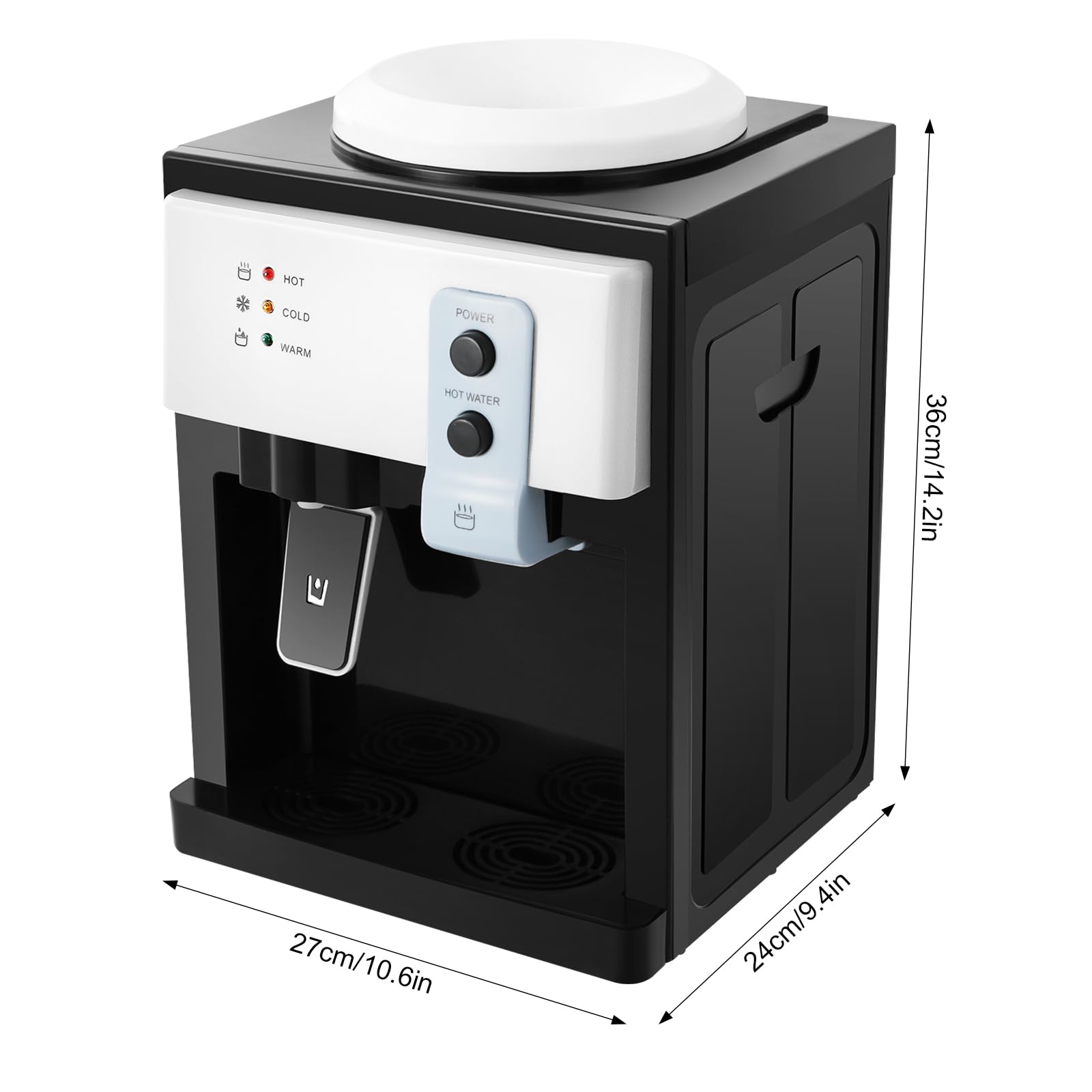 Fontaine à Eau Chaude et Froide Électrique, Distributeur d'eau Bureau Maison, Chauffage Rapide Eau Chaude ≥90°C Eau Froide ≤15°C, Compatible Bidons 4,5L-18,9L, Pose Libre ou de Table, 27x24x36cm