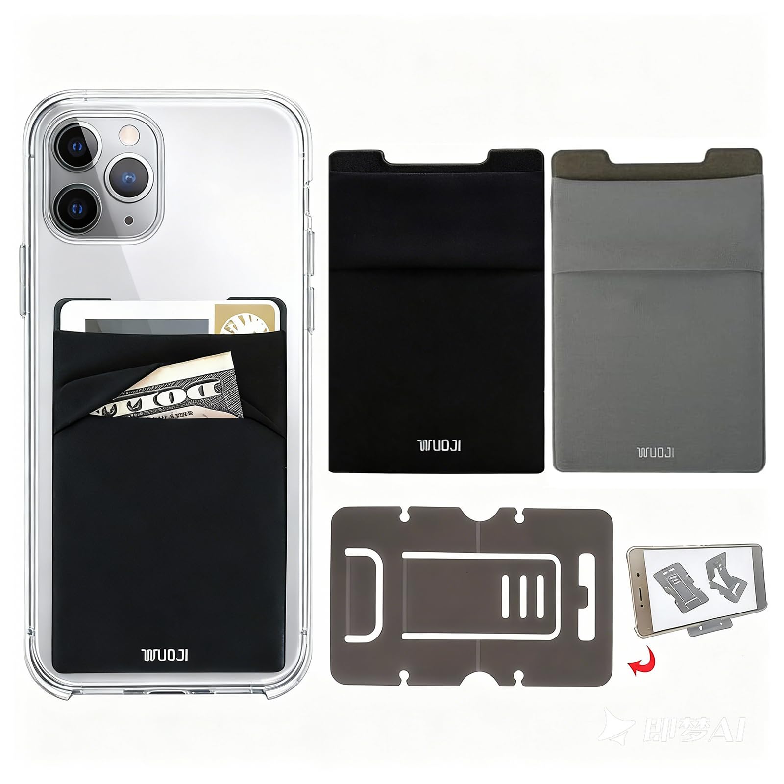 RFID Blocking Phone Card Wallet,Pocket Credit Card ID Case Pouch Sleeve for iPhone Smartphones(Black Gray)-2PC