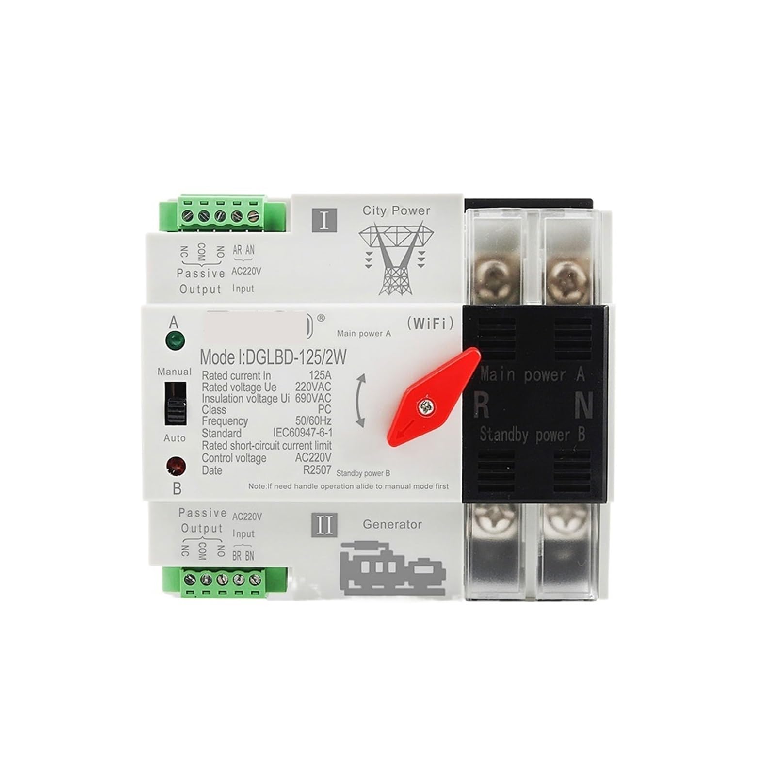 Timer 2/4P, 220 V Dual Power, automatyczny przełącznik, pilot zdalnego sterowania, generator 125 A