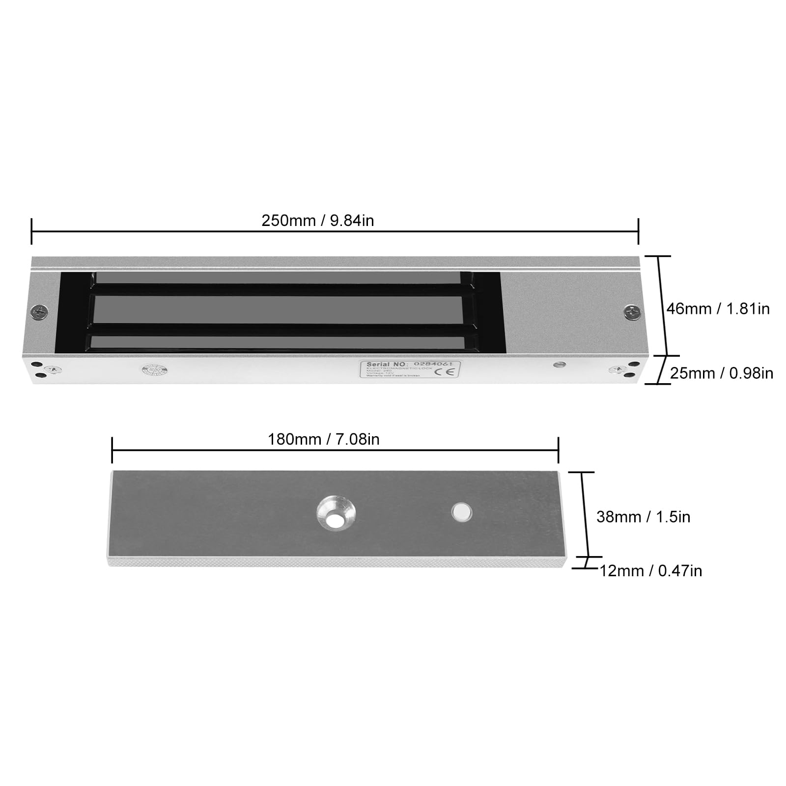 Serrure électromagnétique pour porte simple 280 kg Force de maintien 12 V NC pour système de contrôle d'accès Serrure magnétique à porte unique