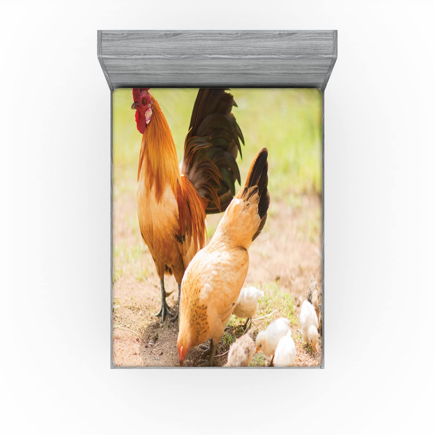 Ambesonne Hen and Chicks 2 Pack Fitted Sheet, Chicken Family Photo, Bed Cover All-Round Elastic Deep Pockets 2 Pieces, Package Contains 2 California King Fitted Sheets, Brown Beige