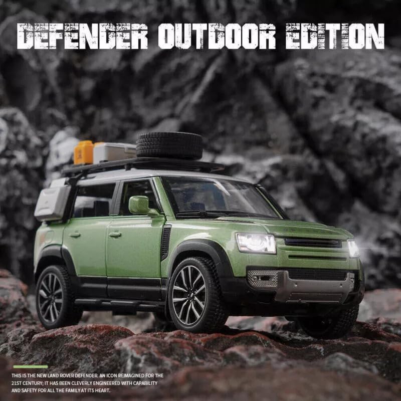 Image of 1:24 Scale Big Land Rover Defender Toy Car | Metal Diecast Car for Kids with Openable Doors, Sound, Light Effects, Blue