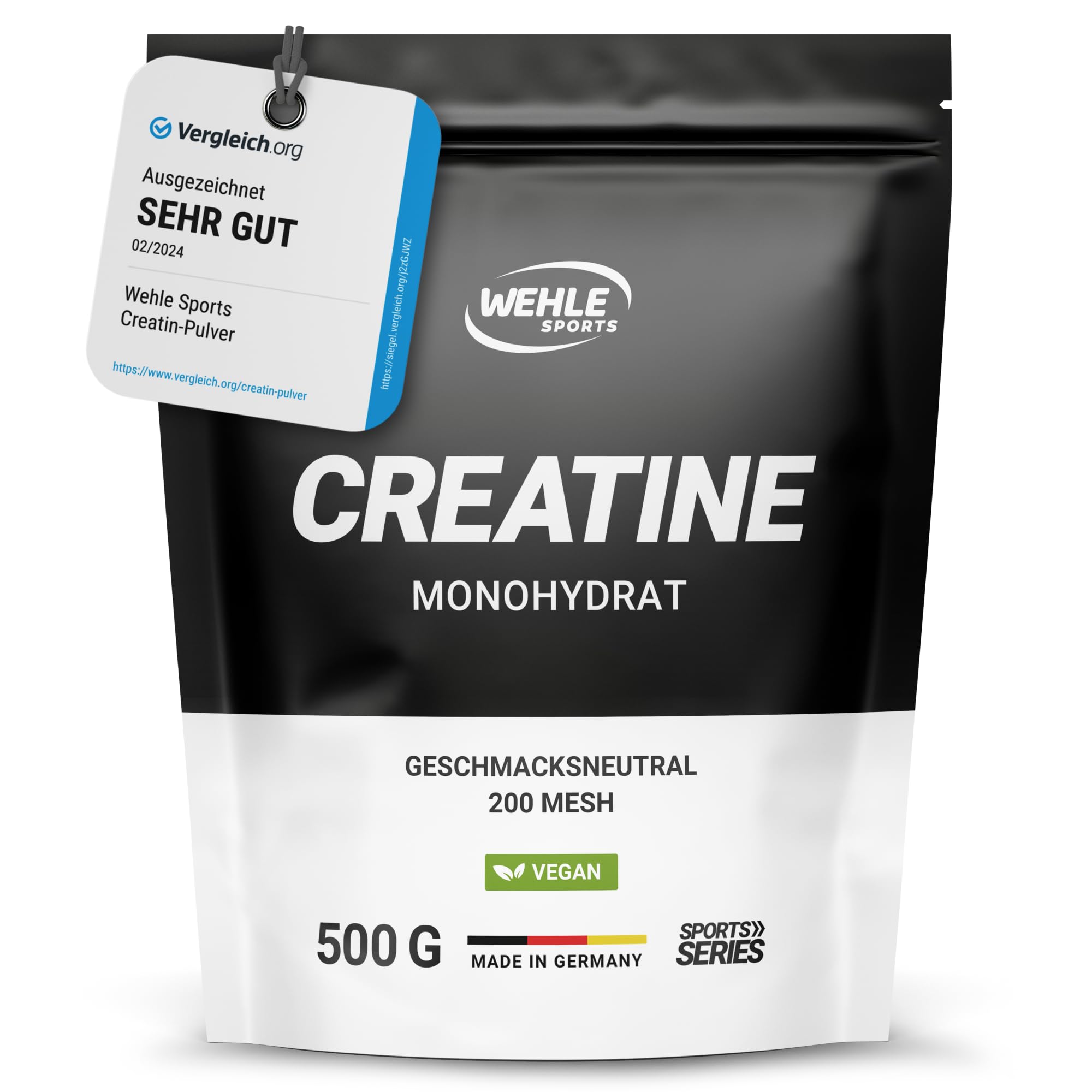 Creatin Monohydrat Pulver reines Kreatin mikronisierter Qualität Mesh 200 - hochdosiert 100% vegan - Wehle Sports (500g) - Verpackung kann variieren