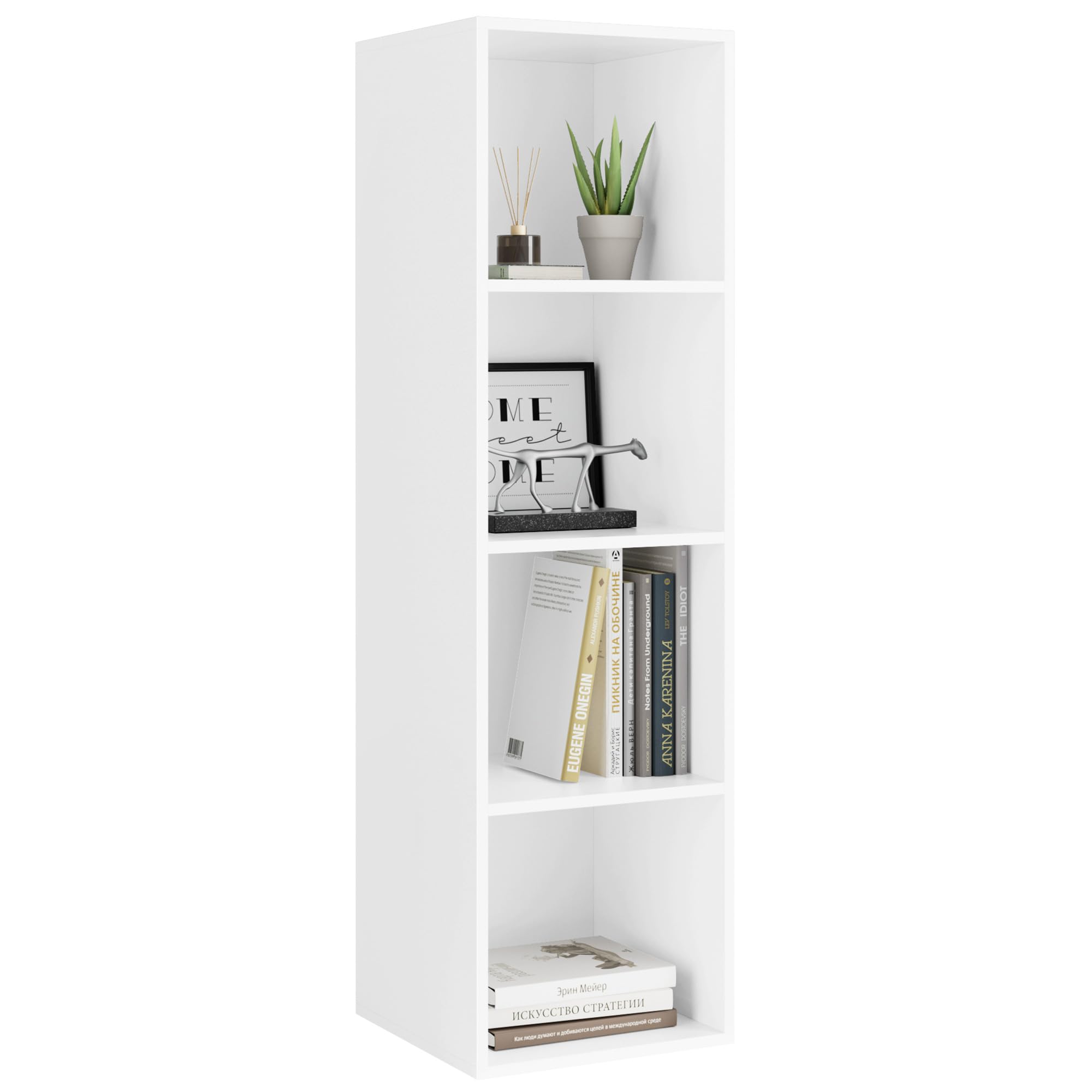 fevarbord White Bookcase 4 Tiers Cube Storage Unit Living Room Bookcase