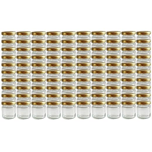 100er Set Sturzgläser Mini Gläser 53 ml Deckelfarbe Gold To 43 Rundgläser Honig Kaviar Marmeladengläser Obstgläser Einweckgläser Honig, Gläser, Einmachgläser, Portionsgläser, Probiergläser