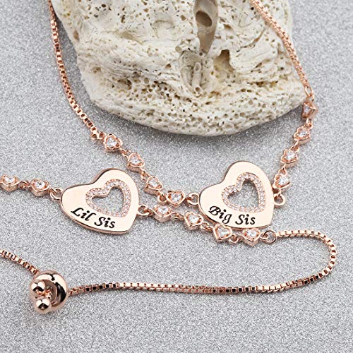 CHOORO Big Mid Lil Sister Copper Bracelet Set for 3 Sister Jewelry Heart Rhinestone Pendant Bracelet Best Friend Gift3