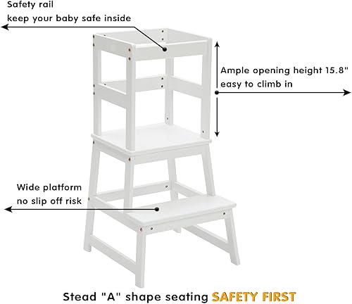 Miniatura 5 de Taburete de cocina para niños pequeños, torre de pie con rieles de seguridad (nogal)