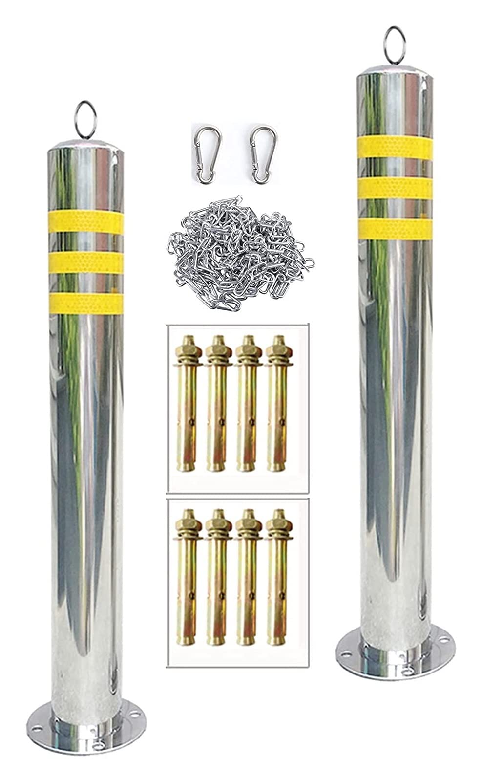 HCZKIUJY Parking Barrier 2 Parking Bollards and Iron Chain Barrier, Anti-Collision Column Post (76x800mm)