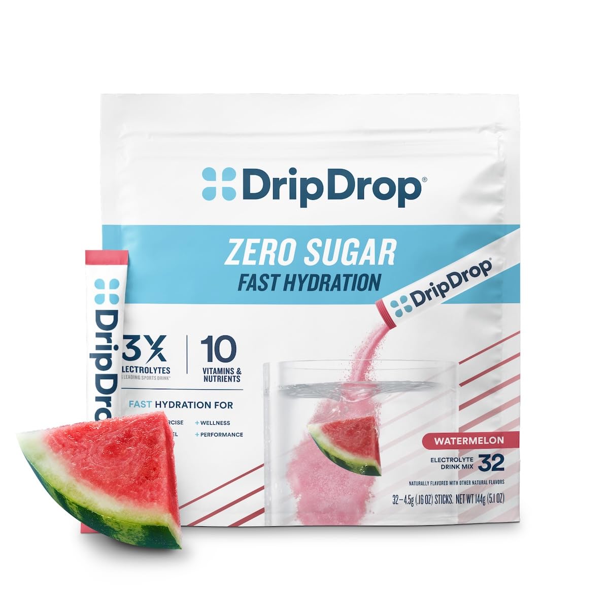 DripDrop Hydration - Zero Sugar Electrolyte Powder Packets Keto - Watermelon - 32 Count