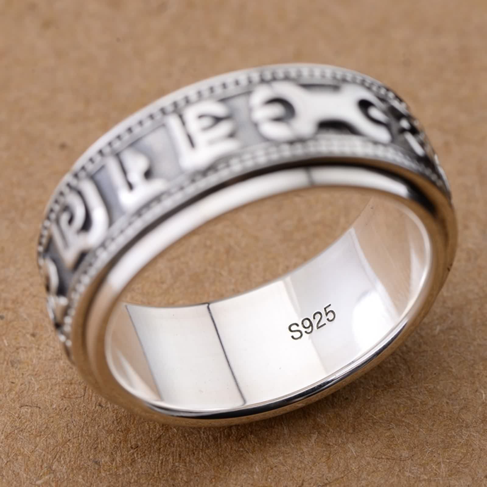 Anello da uomo, in argento Sterling S925, con spinner-mantra nero