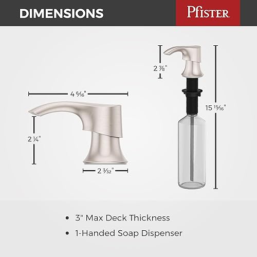 Miniatura 8 de Pfister Dispensador de jabón SoloTilt para fregadero de cocina, botella de 16 onzas incluida, acabado de acero inoxidable Spot Defense, KSDKEMGS