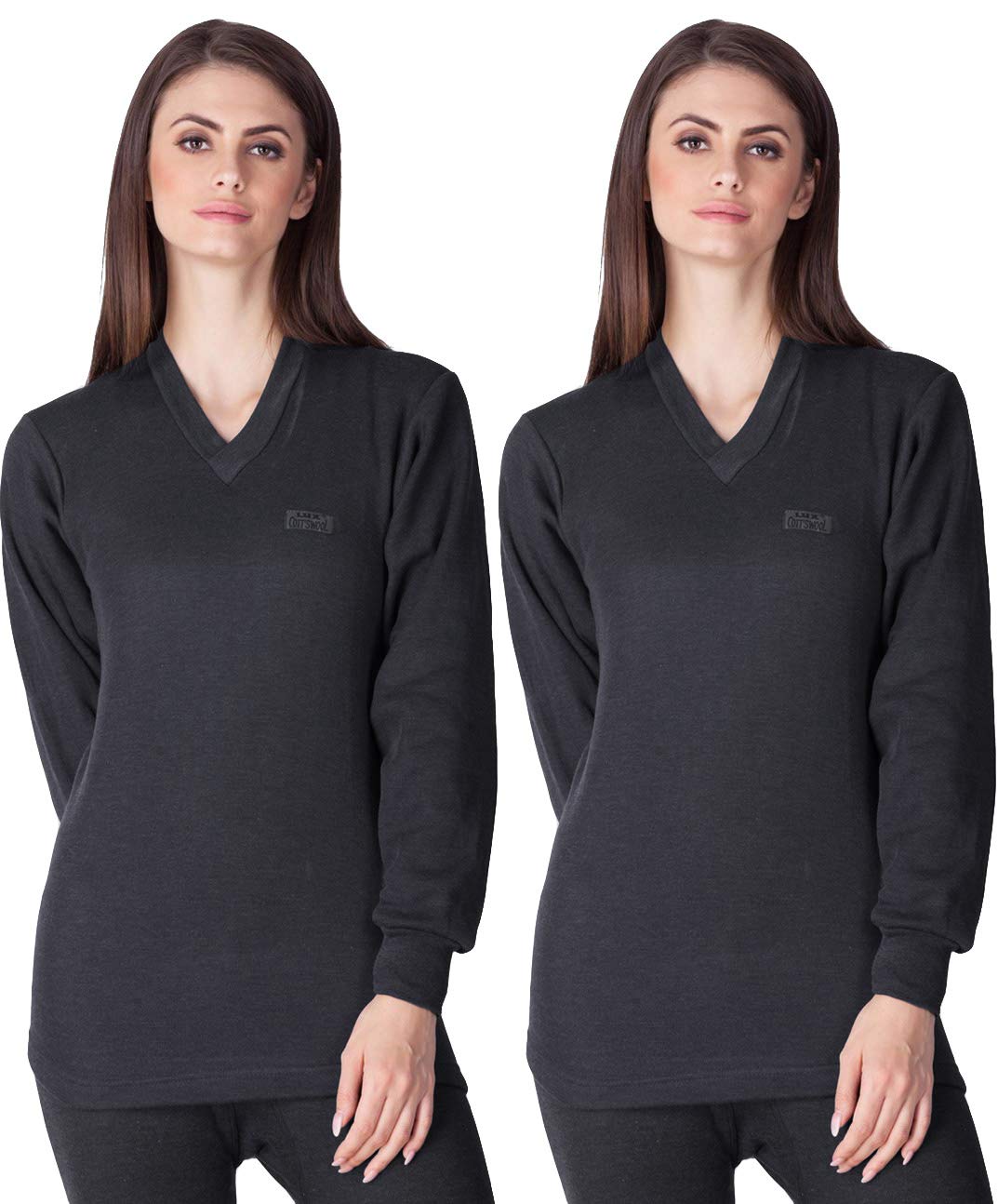 lux cott's wool Lux Cottswool Black V Neck Full Sleeves Premium Upper Thermal for Women - Pack of 2 (#CW-VNFS-85cm)-picture-33