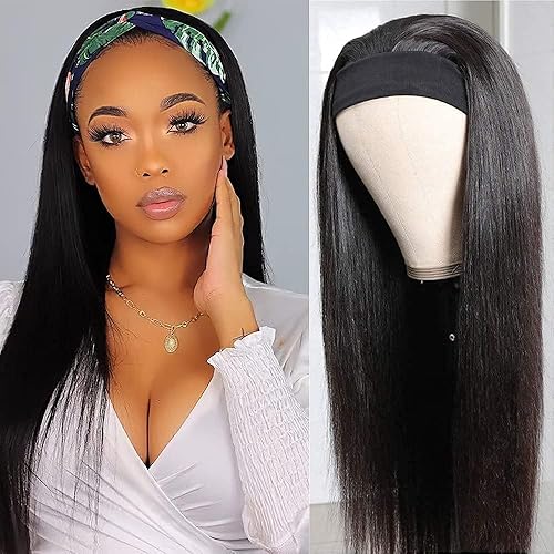 TNICE Headband Wig Human Hair Straight 26 Inch Headband Wigs for Black Women Glueless None Lace Front Human Hair Headband Wig Brazilian Virgin Hair Wigs Human Hair 150% Density Natural Color