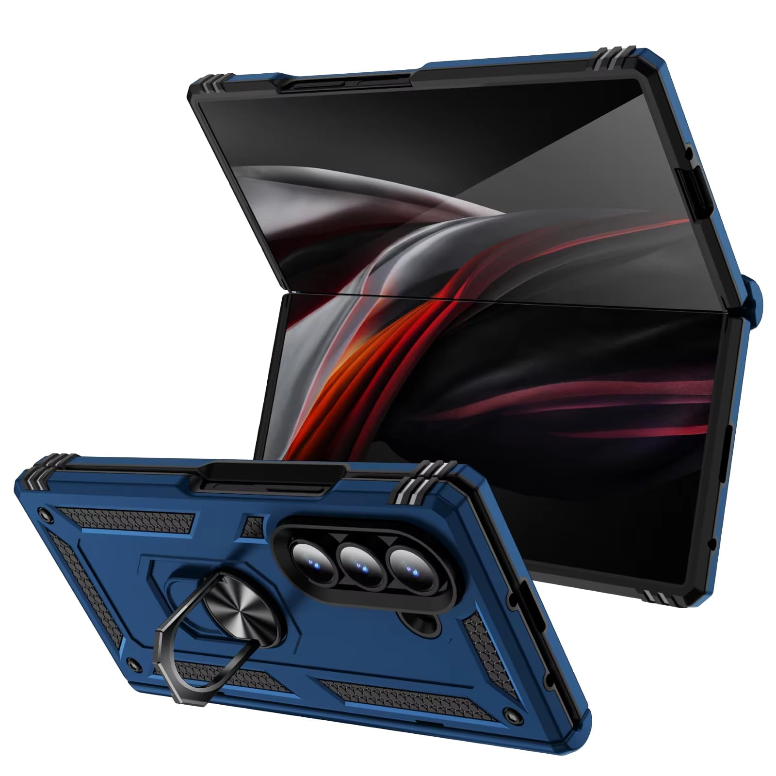 Armor Handyhülle für Samsung Galaxy Z Fold 7 6 5 Fold7 Fold6 Fold5 Stoßfeste Ringhalterung Scharnierschutz Hartplastikhülle (Für Galaxy Z Fold5/Blau)