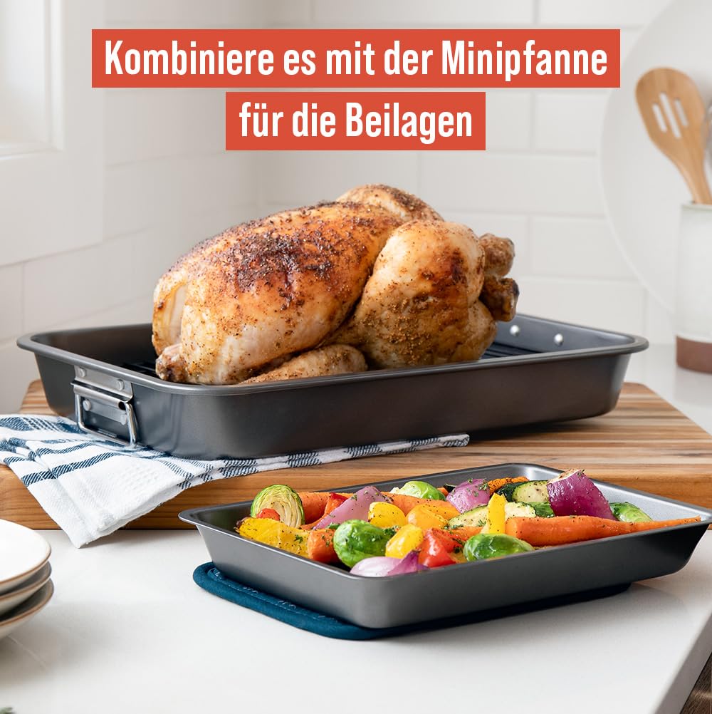 Chef Pomodoro Bräter mit Rost 41 x 28 cm Antihaftbeschichtet Grau