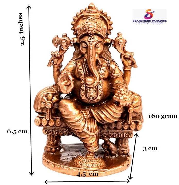 Image of Copper Idols of god Ganeash with Prabhavalli, 2.5 inch,160 Gram, Patina Antique Finish, Pack of 1 Piece
