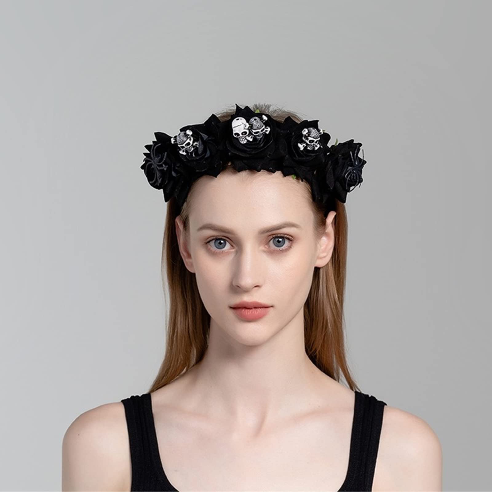 Cerchietto Per Capelli A Teschio Di Halloween – Con Rose, Accessorio Cosplay Per Donna E Ragazza