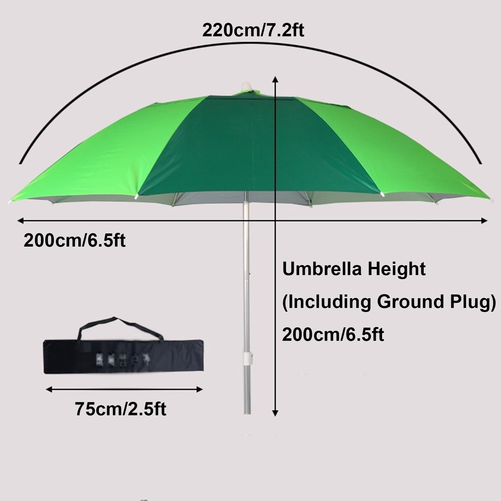 6,5/7,2-Stopowy Parasol Wędkarski, Przenośny Parasol Plażowy Z Obrotem 360°, Paskowany Parasol Ogrodowy Na Kemping, Pikniki I Imprezy,220cm/7.2ft
