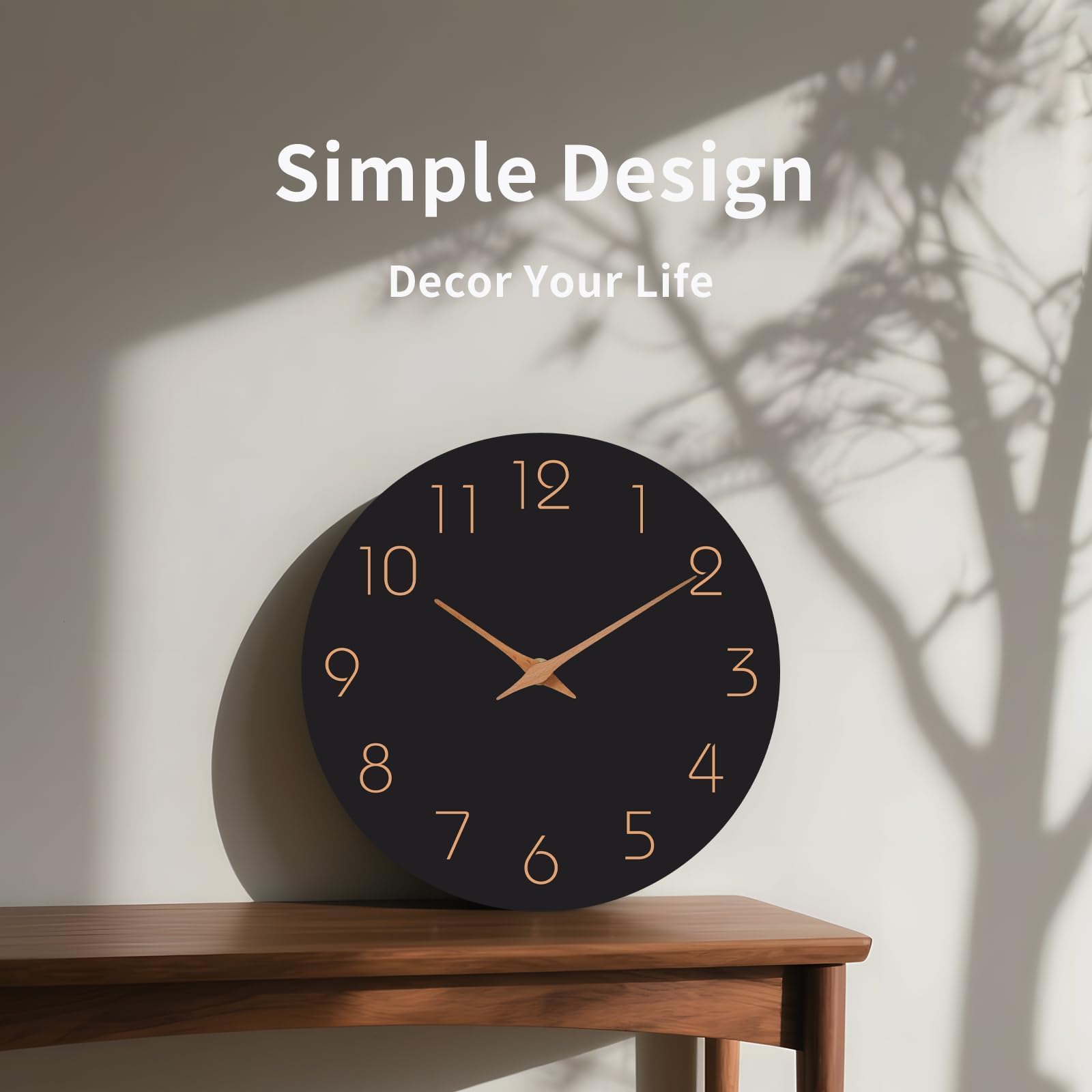 Mosewa Wall Clock 8 Inch Black Battery Operated Silent Non Ticking Simple Minimalist Rose Gold Numbers Decorative for Bedroom Living Room Kitchen Home Bathroom Office — view 5