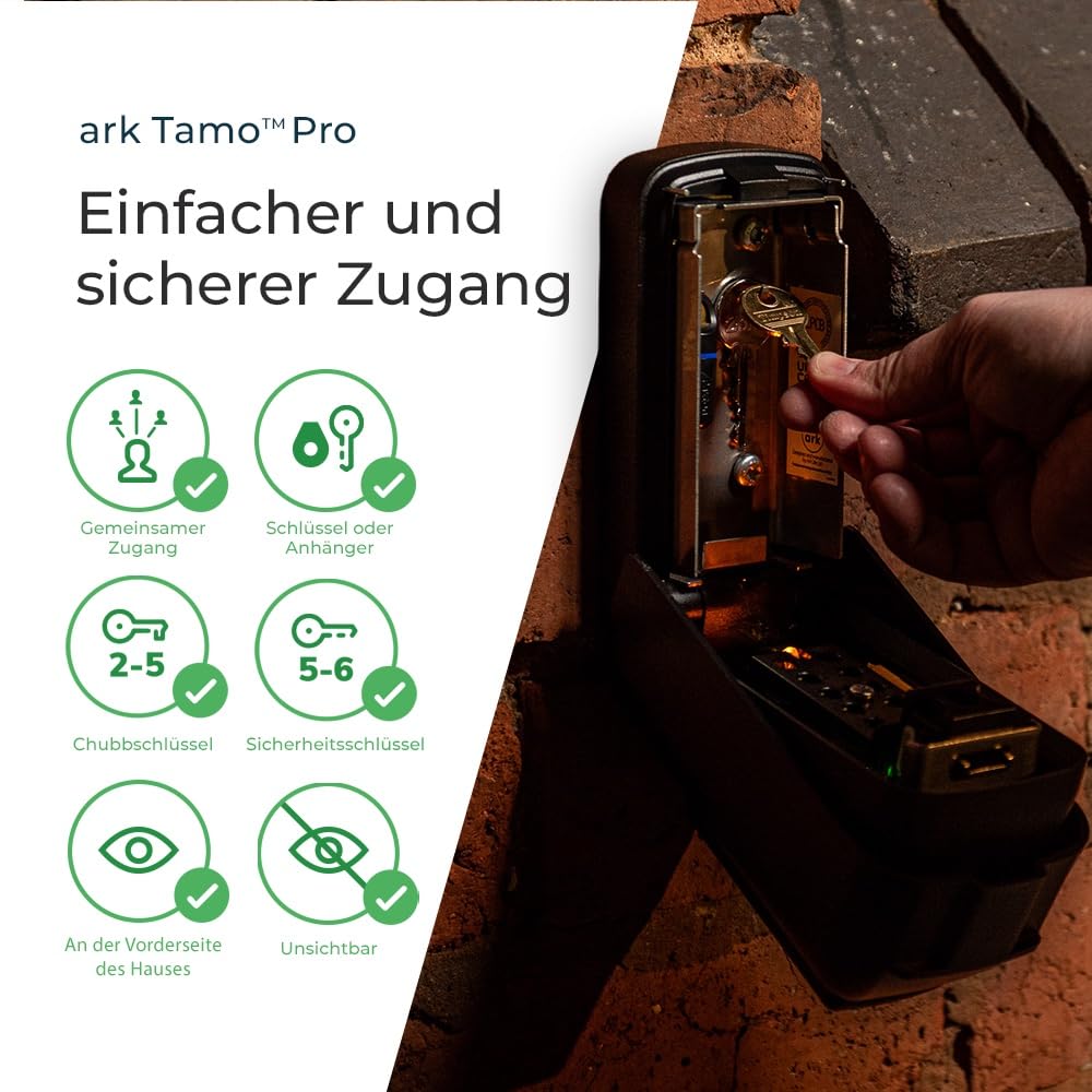 Ark Tamo Pro Schlüsseltresor mit Zahlencode - Schlüsselsafe Aussen - Police Preferred Schlüsseltresor Außen - Schlüsselbox 9,7 Mio. Code-Kombination - ideal für Home, Airbnb und Commercial