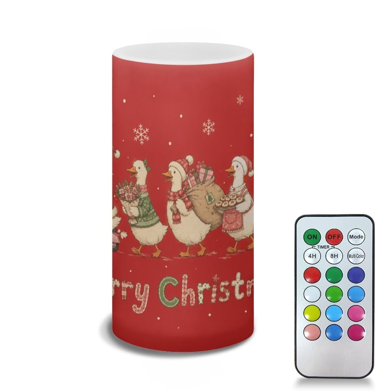 Poceacles LED Flameless Candles Battery Operated Candles Christmas Decor Flickering Wick Pillar Tealight for Home Outdoor Decor, Porch Goose Merry Christmas Print