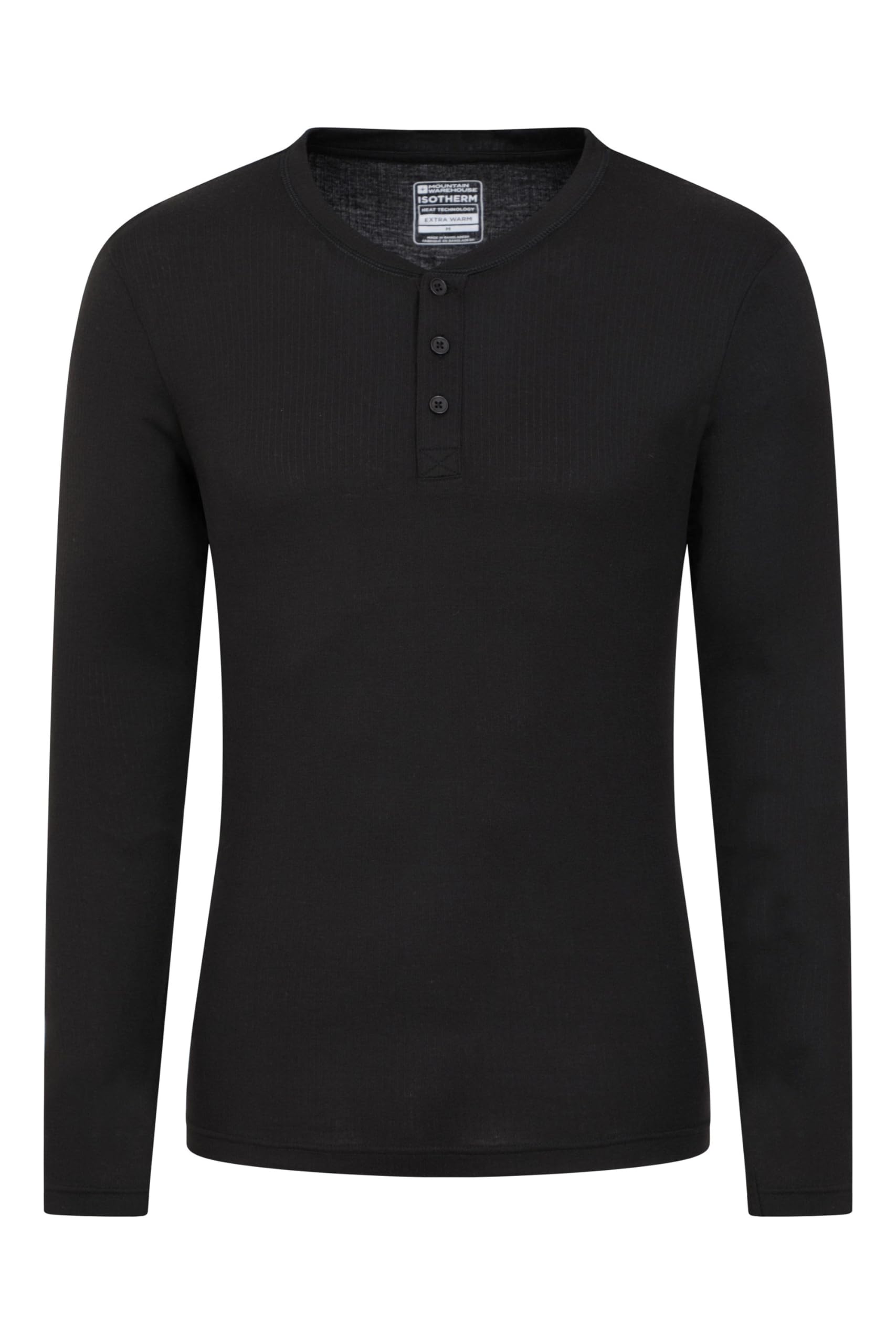 Mountain Warehouse Men's Black Talus Henley Thermal Top - Isotherm & Quick Dry Underwear, Moisture Wicking Baselayer - Camping, Outdoors, Travelling & Hiking Small