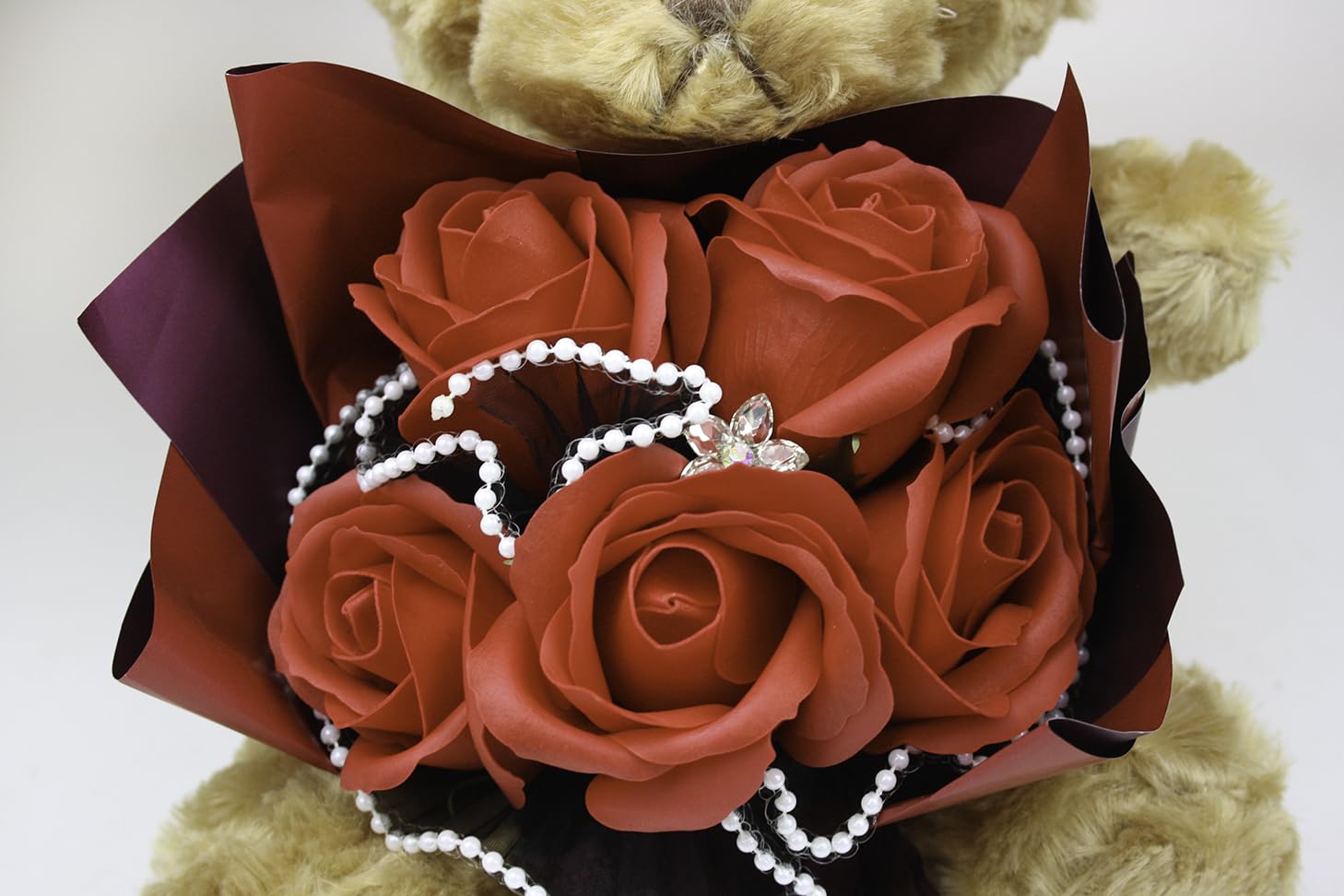 Emartbuy Valentine’s Teddy Bear with Red Rose Bouquet in Clear Gift Box - Romantic Luxury Bear Gift with Crown - Image 3