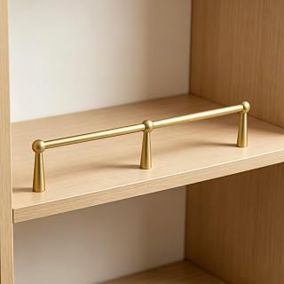 Antique Brass Cabinet Poles - Modern Metal Shelf Guard Rail for Bar Cabinets, 14in Retaining Rails for Collectible Display, Durable Decorative Hardware.