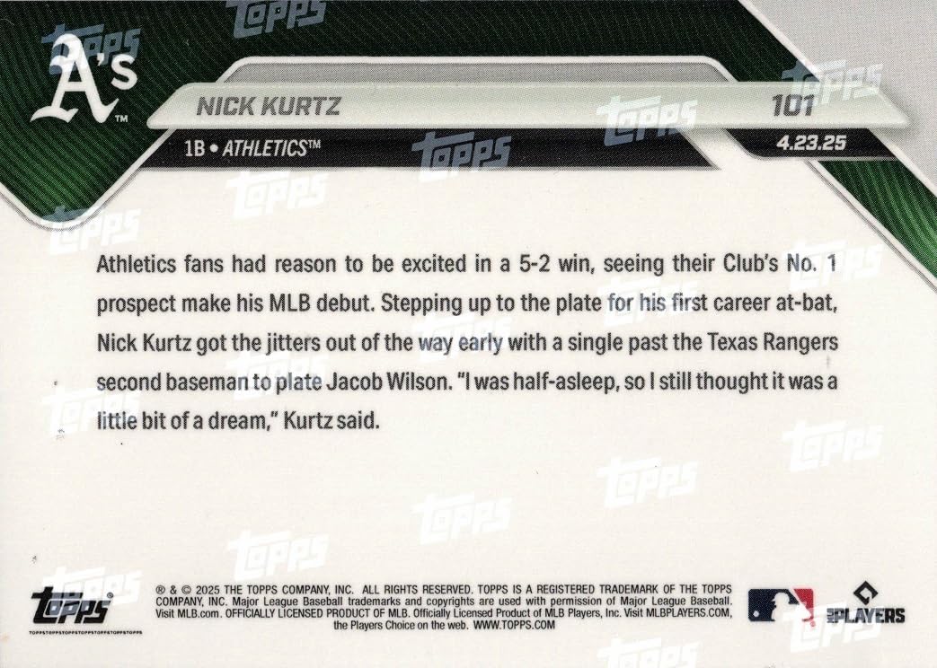 2025 Topps Now Baseball #101 Nick Kurtz Rookie Card - 1st Career Hit in MLB Debut