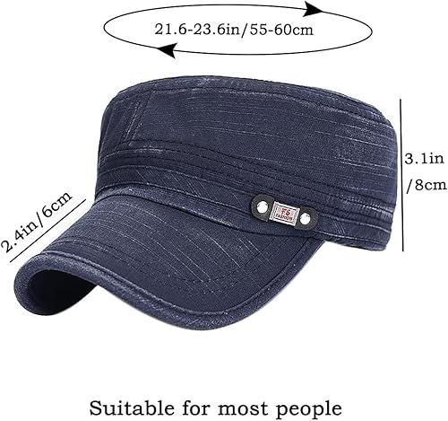 Miniatura 7 de YeeHeen Gorra de béisbol unisex de cadete con parte superior plana ajustable de algodón lavado, gorra militar