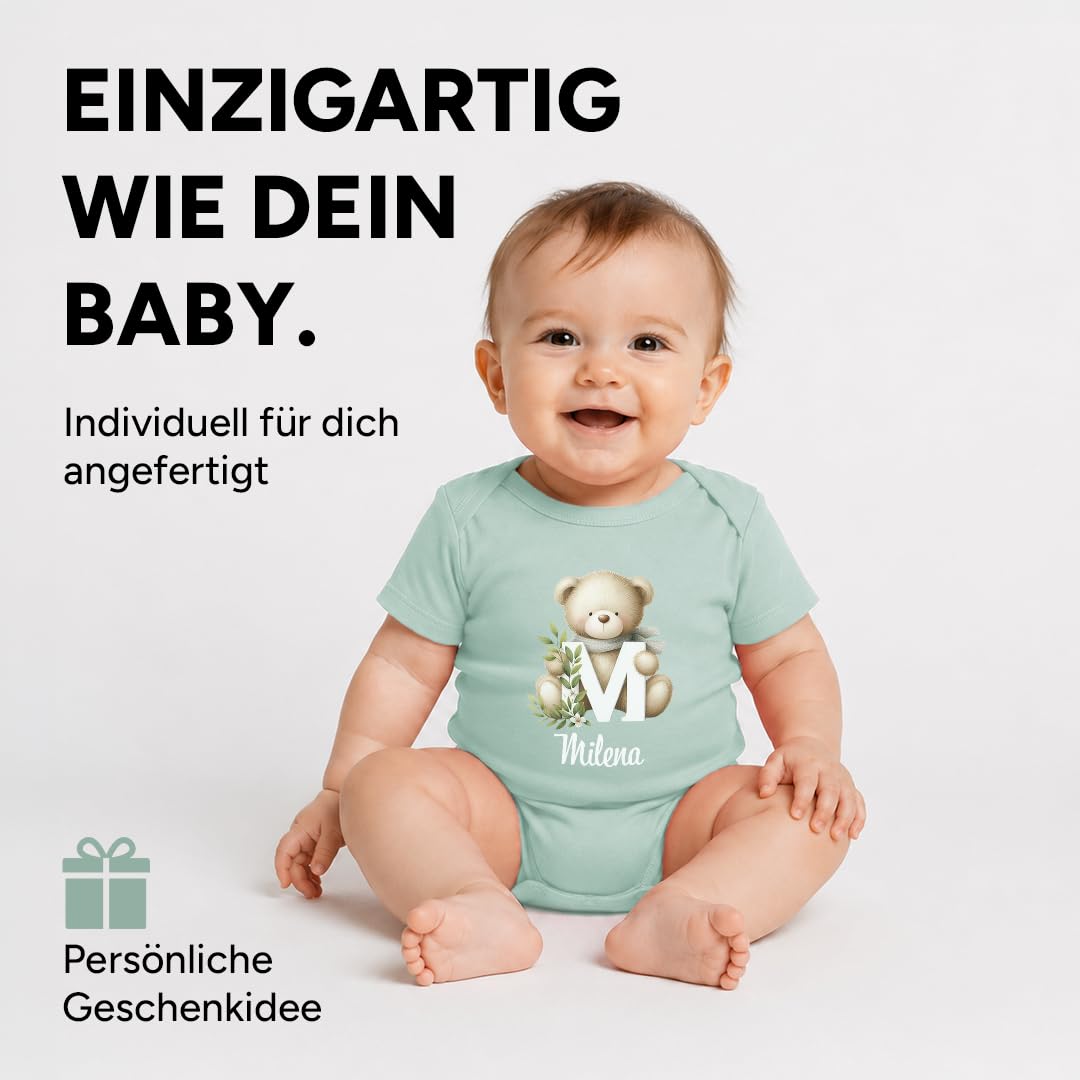 Babybody personalisiert mit Namen inkl. 8 Meilensteinkarten, Baby Geschenk zur Geburt für Mädchen & Jungen, Body Baby Neugeborene, Babyparty Geschenk, Taufe, Unisex Baumwolle
