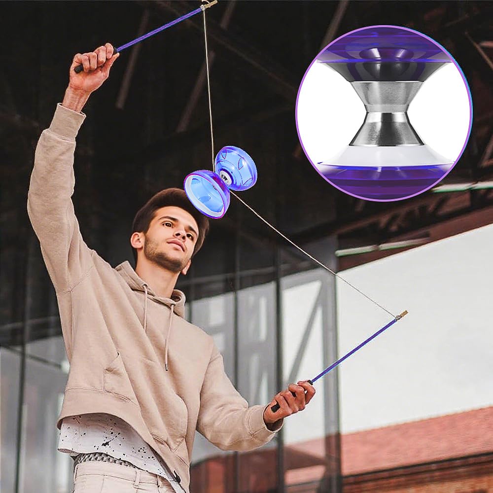 Juego de Diábolo con Rodamientos de Bolas, Que Brilla en la Oscuridad, Morado