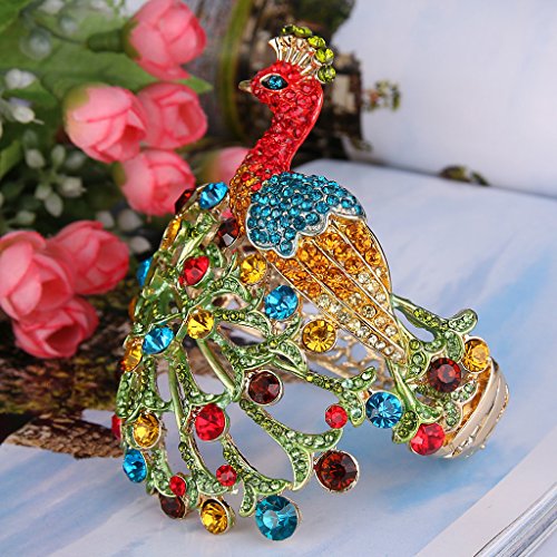 Ever Faith Gold-Tone Austrian Crystal Enamel Chic Peacock Bird Bangle Bracelet Multicolor #TOP2