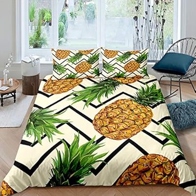 Pineapples Duvet Cover Set Fruits Theme Bedding Set 2pcs for Kids Boys Abstract Stripes Background Comforter Cover Soft Polyester Quilt Cover with 1 Pillow Case(No Comforter) Twin Size 61NvcV0LkDL. SS400