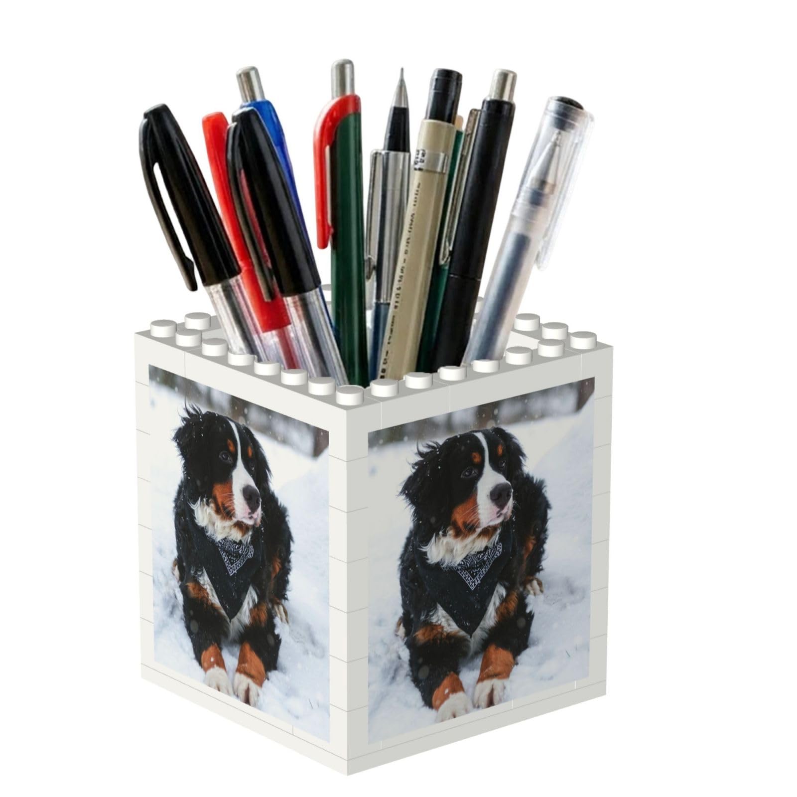 Poadnly Bernese Mountain Dog Snowfall, Pen Pot Pencil Holder for Office Home School, Compact Desk Organiser for Office Stationery