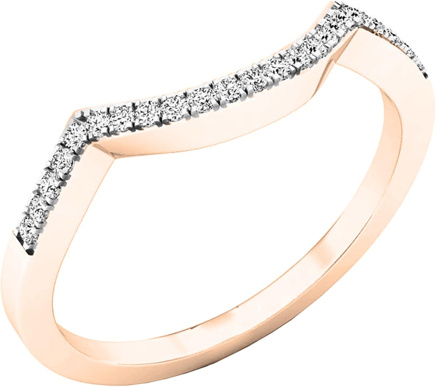 Dazzlingrock Collection 0.10 Ctw 10K Real Solid Gold Round Natural Diamond Stackable Wedding Contour Band Guard Ring 1/10 CT