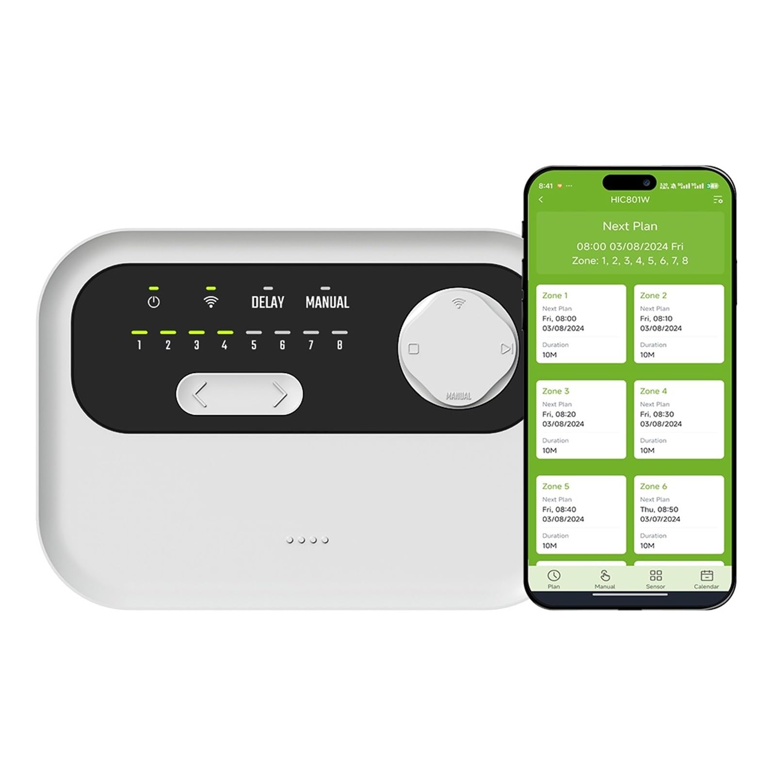 Inteligentny sterownik zraszacza WiFi 8 stacji i system nawadniania z zaworem elektromagnetycznym współpracują z czujnikiem (8 Way EU)