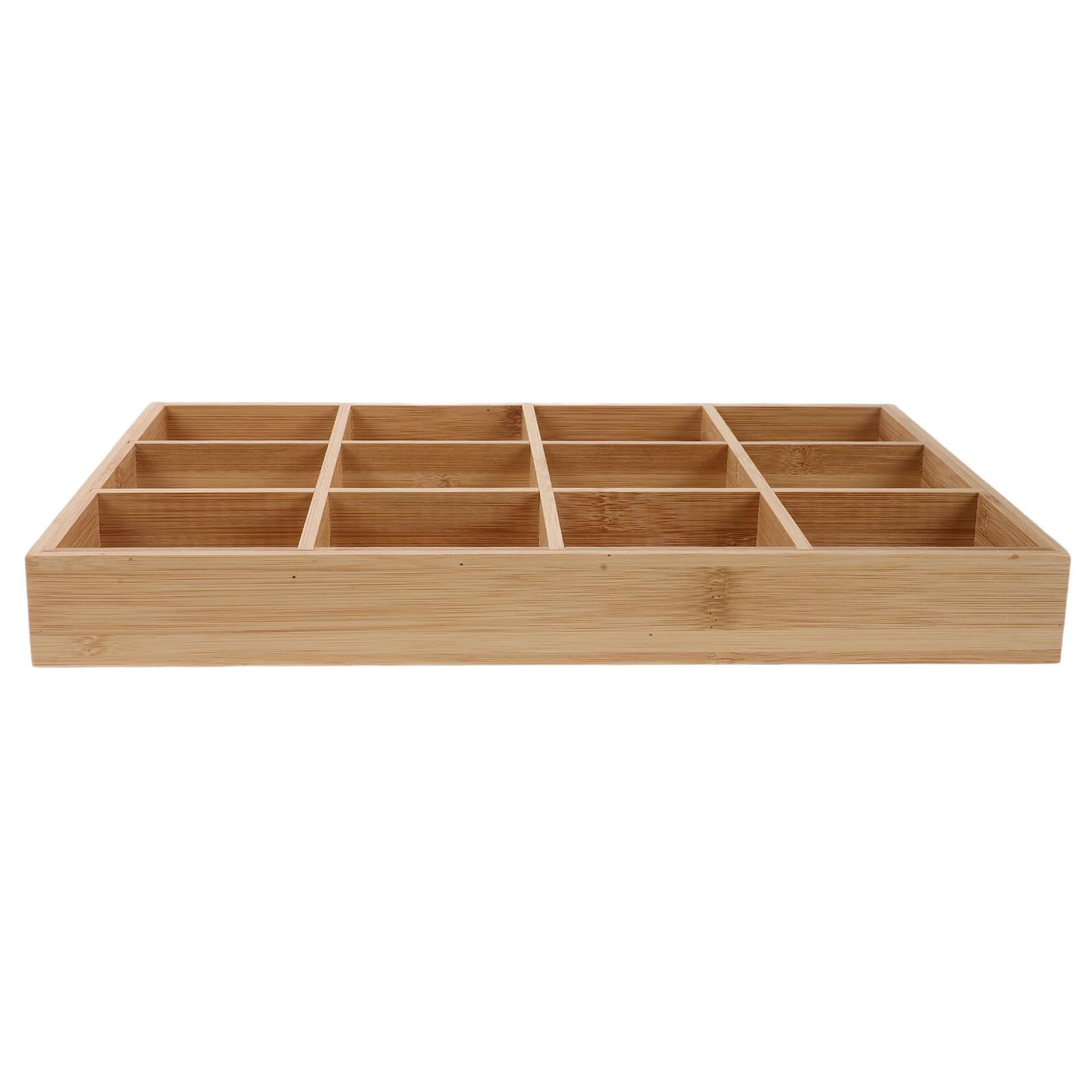 Caja Organizadora de Bambú Beige con 12 Compartimentos para Calcetines y Ropa Interior, Organizador Flexible para Cajones y Armarios Dormitorio