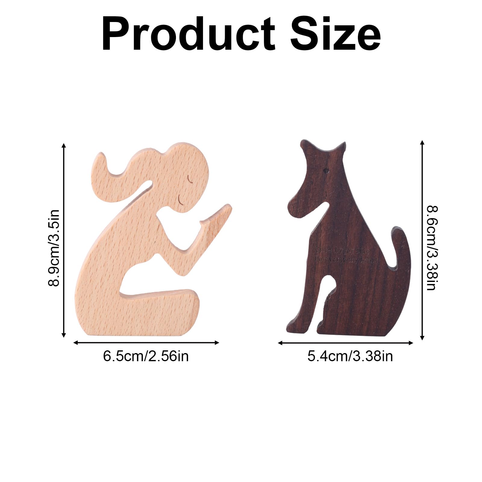 BOXOB 2pcs Wooden Dog Figurines, Dog Memorial Gifts Wooden Carving Sculpture Pet Statues for Home Decor Loss of Pet - Image 2