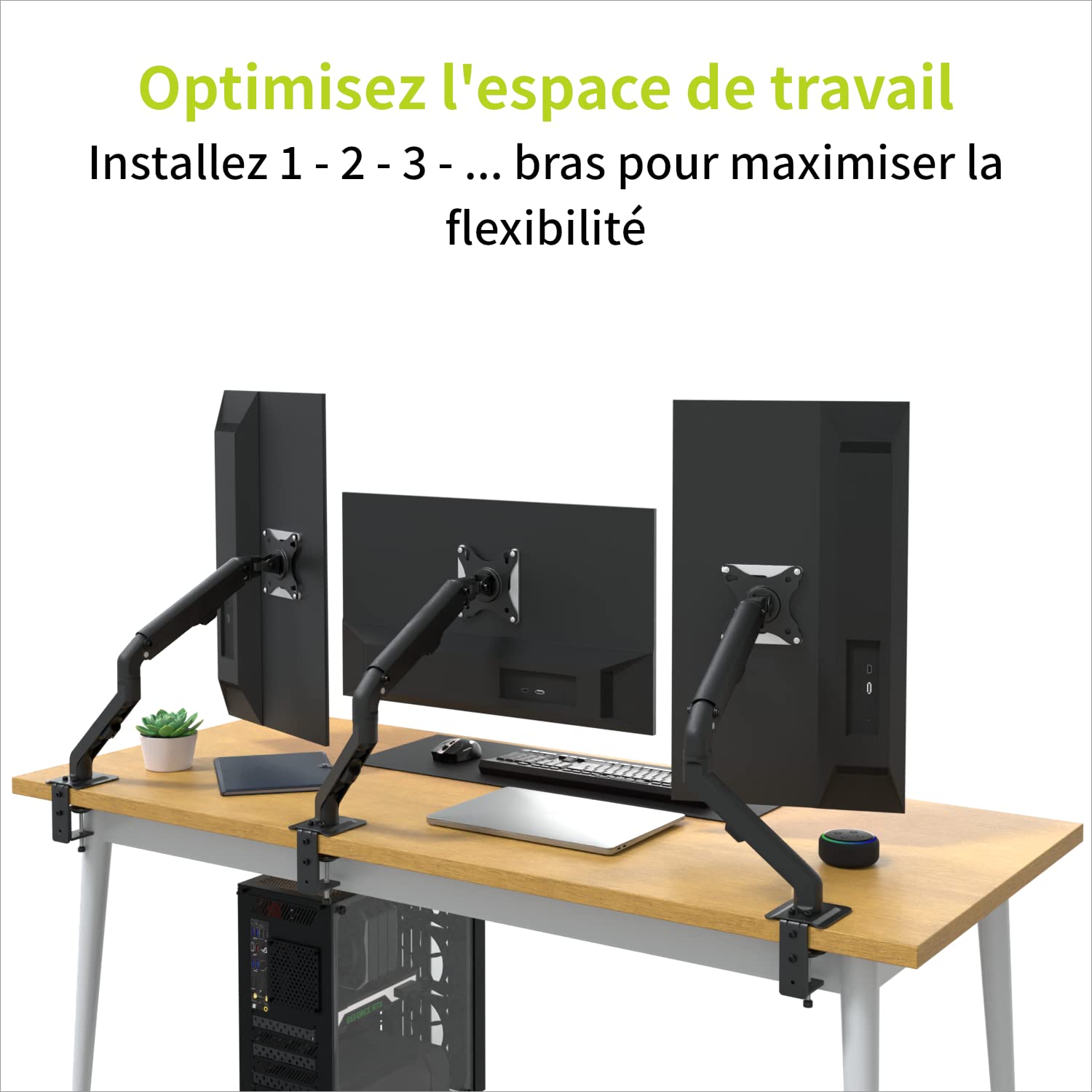 ACROPAQ - Braccio monitor - Braccio a molla, Girevole 360°, Per schermi da 17-27 pollici, Veloce da montare - Monitor arm, Braccio monitor scrivania - Nero