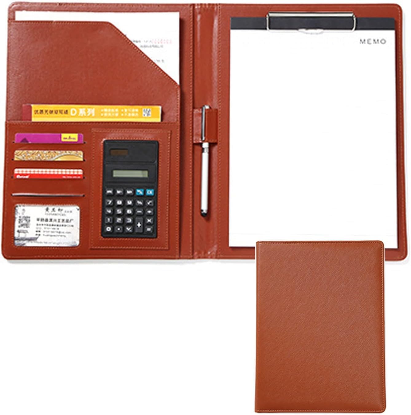 VHJdtE Folder, Writing Pad Business PU with Calculator Faux Leather Storage Clipboard for Conference Documents Work(Bruin)