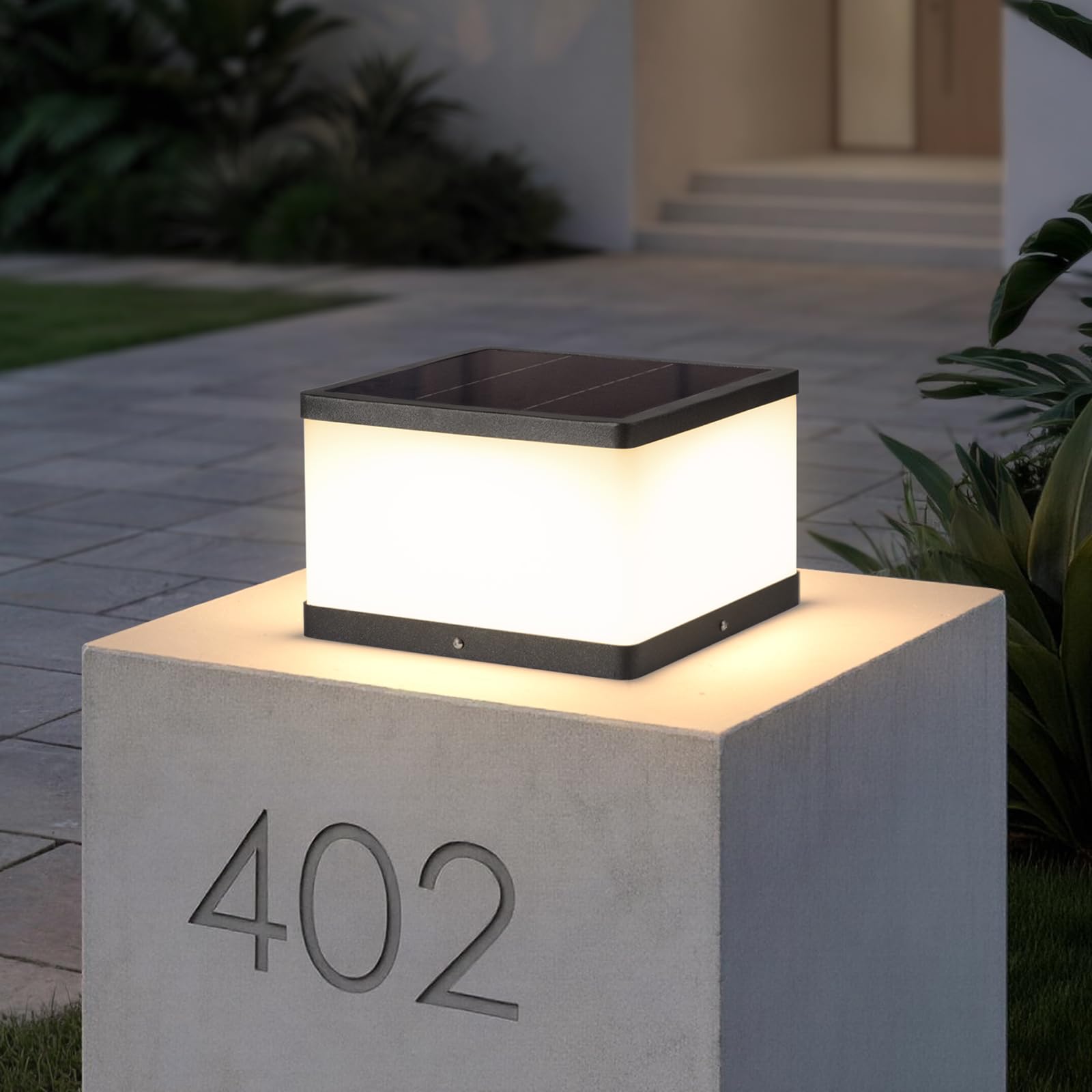 Luci solari per esterni, 24,9 cm, impermeabili, 3000 K, luci solari a pilastro extra large, dal tramonto all'alba, lampada moderna per recinzione, illuminazione paesaggistica per pali da cortile