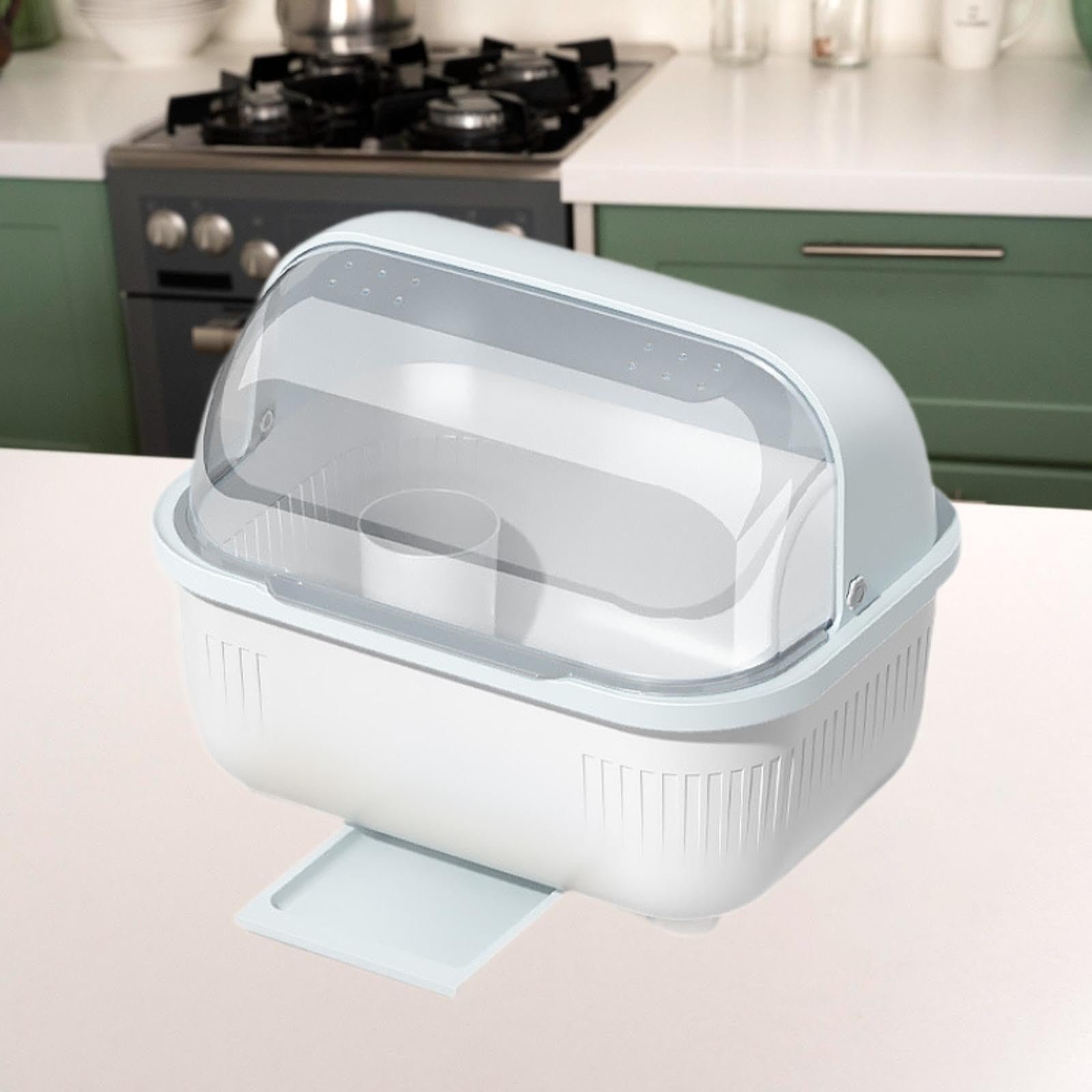 Escurridor de Platos, Escurridor de Platos con Tapa, Organizador de Platos, Vajilla con Tapa, Escurridor de Tazones, Soporte para Cubiertos, Azul