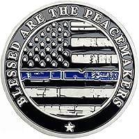 Vista 4 de Moneda de Desafío de San Miguel Santo Patrón de las Fuerzas del Orden La Delgada Línea Azul Monedas Bañadas en Plata