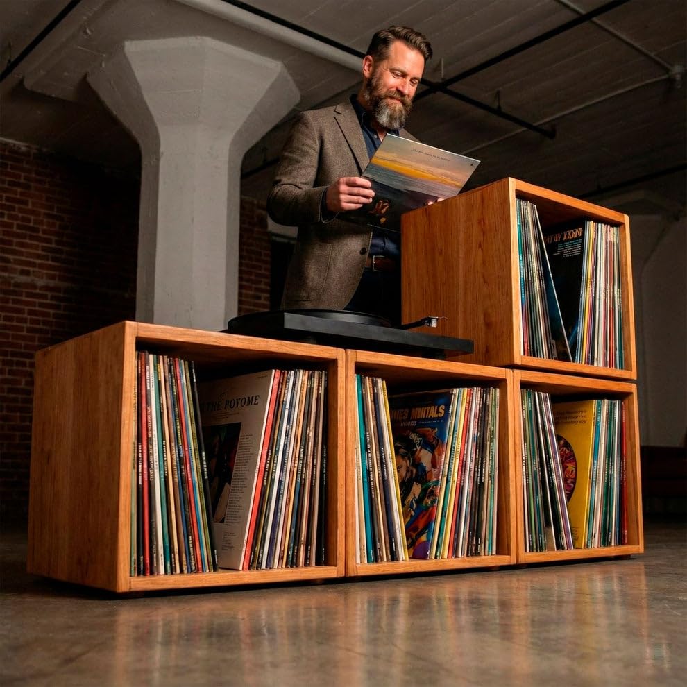 Cajón De Vinilos En Madera Lacada, Estantería Apilable Para Discos De Vinilo, Soporte Compatible Con Tocadiscos Vintage