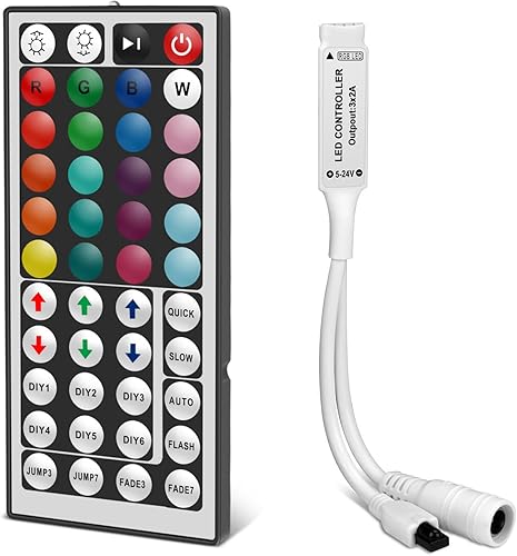 RGBZONE Control remoto inalámbrico IR de 5-24 V y 44 teclas CC para tira de luces LED SMD 3528 5050 5630 RGB
