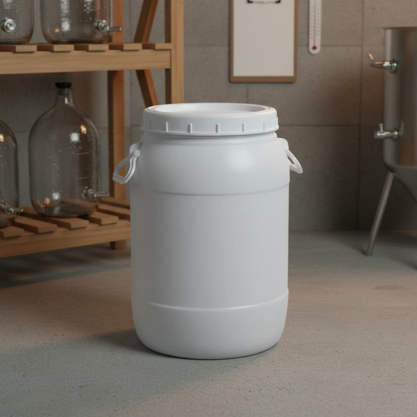 Großvolumen Behälter Lager Aufbewahrungstonne Vorratsbehälter mit HDPE Und Auslaufsicher für Vorratshaltung Notfallvorräte, Weiß, 50 Liter