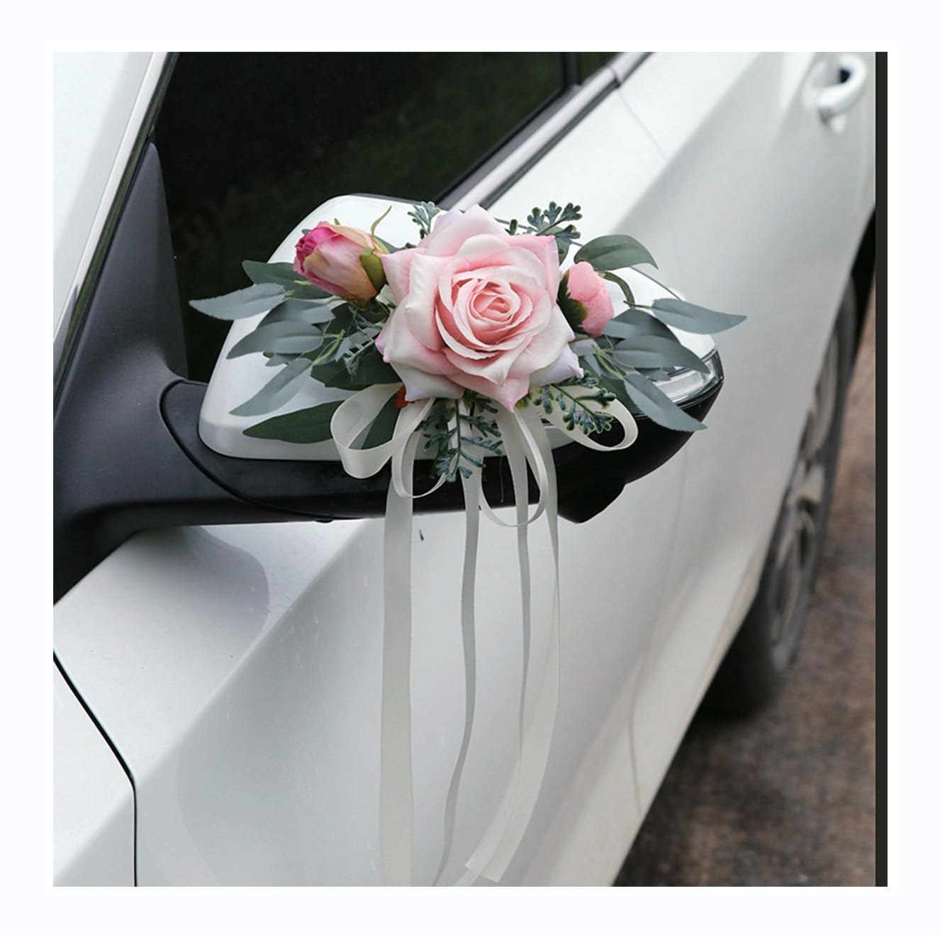 6 Stück Hochzeit Autoschmuck, Auto Türgriff Blume Deko, Autoschleifen Hochzeit Rückspiegel Dekoration, Künstliche Rose mit Saugnäpfen für Hochzeitsdeko Auto Rückspiegel Cremrosa