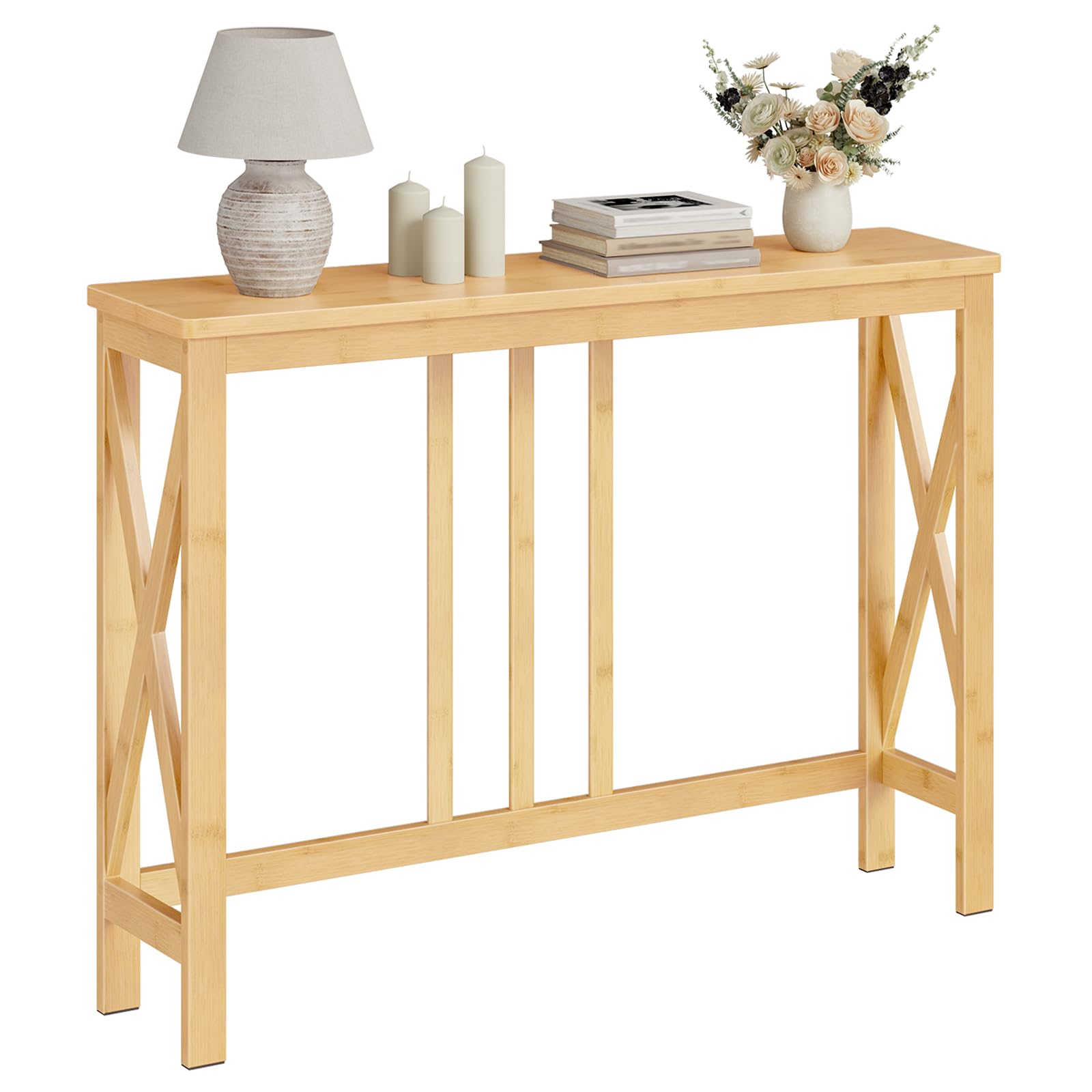HOOBRO Slim Console Table for Hallway, 100 cm Bamboo Behind Sofa Table, Narrow Hallway Table with X-Shaped Side Frames, Modern Side Table, for Living Room, Small Spaces, Natural EYL107XG01